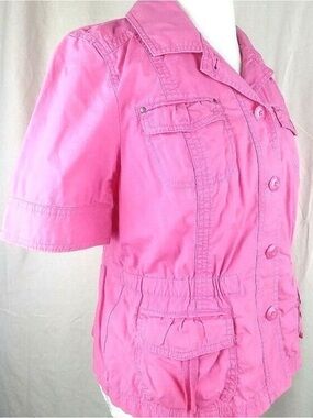 Chico's Pink Short-Sleeve Button Front Jacket